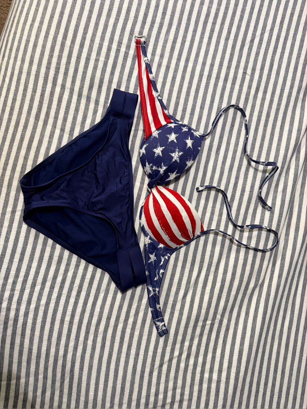 American Flag Print Push-Up Bikini Top with Navy Bikini Bottoms